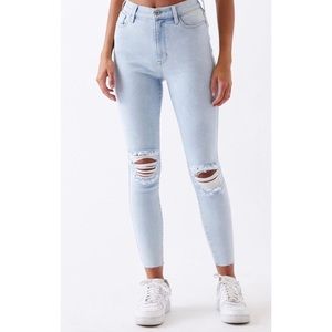 PACSUN denim distressed ripped super high rise jeggings crisp blue jeans size 26